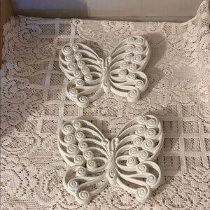 Vintage Burwood Butterfly Wall Hangings - white plastic